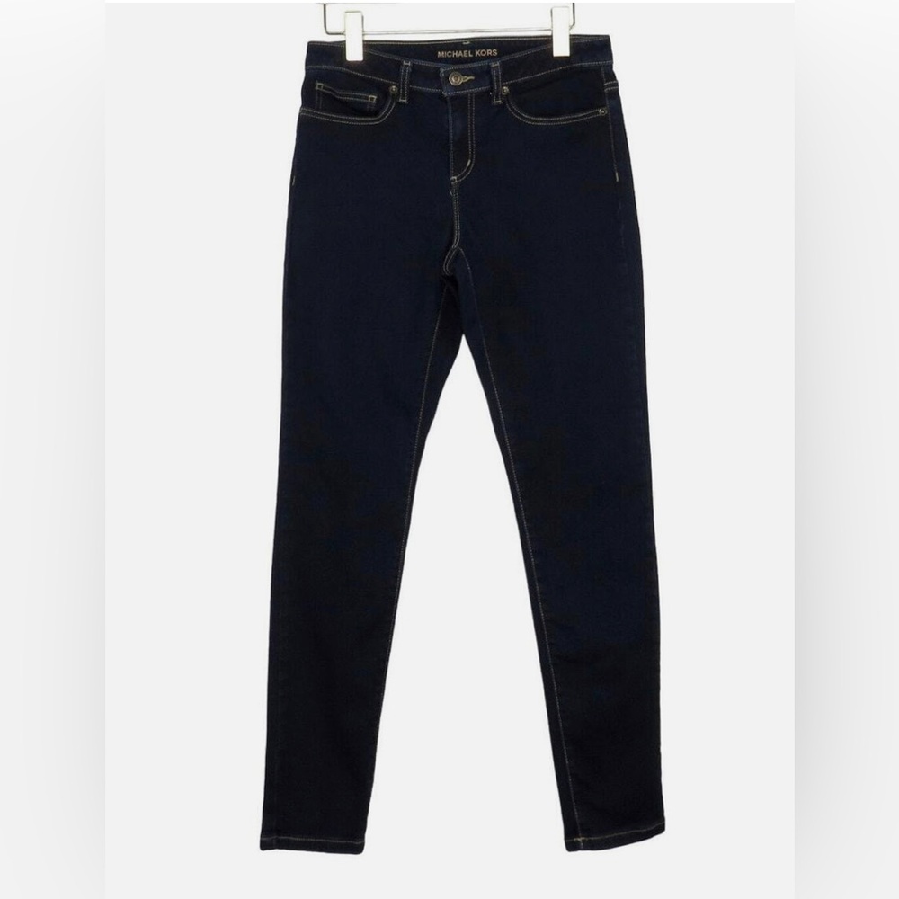 Michael Kors Izzy Skinny Jeans Dark Wash Mid Rise Skinny Jeans MK Logo Size 6
